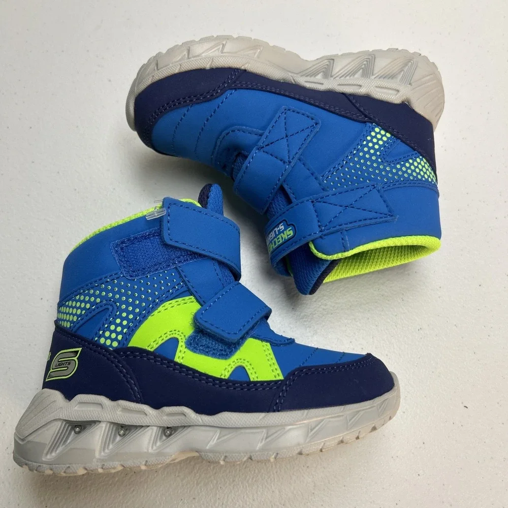 Skechers S-Lights Thunder Squad Toddler Boys Blue Light Up Boots Size 7